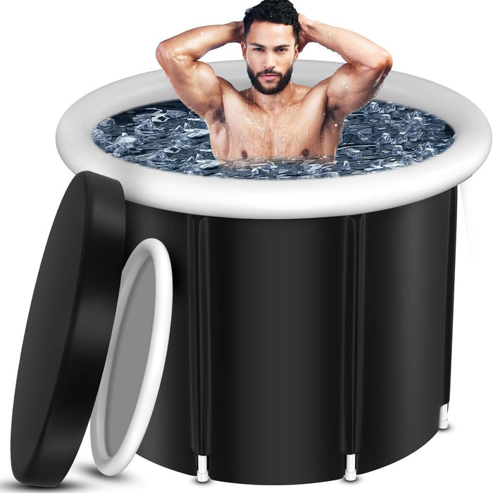 Herqona - XL PVC Portable Ice Bath Tub with Lid for Athletes - Black