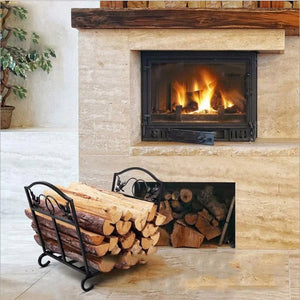 Herqona - 44 cm Foldable Iron Log Holder Use for Indoor or Outdoor - Black