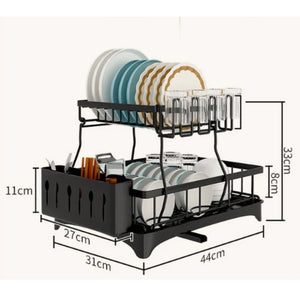 Pruchef - 2 Tier Carbon Steel Cutlery Drying Rack with Removable Holder - Black