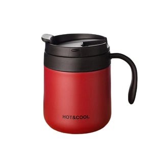 Pruchef -  350ml Insulated Stainless Steel Thermal Travel Mug with Handle & Lid - Red
