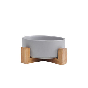 WigWagga - 2 Pcs Ceramic Pet Bowl with Bamboo Stand - Grey