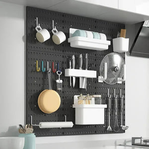 SuaTools - 56x28 cm Pegboard Wall Organizer Kit with Accessories - Black