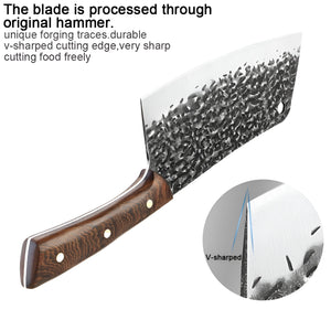 Pruchef - Sharp Stainless Steel Chef's Cleaver Knife with Wooden Handle - Grey