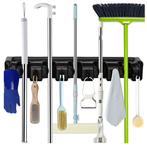 Pract Pack - 2Pcs Wall Mounted Broom Holder and Tool Organizer for Home – Black
