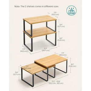 Pruchef - 2 Pcs Wooden Kitchen Cabinet Shelf Organizers - Natural Wood