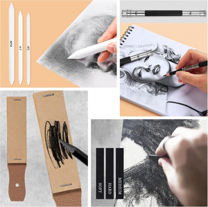 Nerdy Admin - 37Pcs Charcoal Drawing Pencil Set with Sketchbook - Black