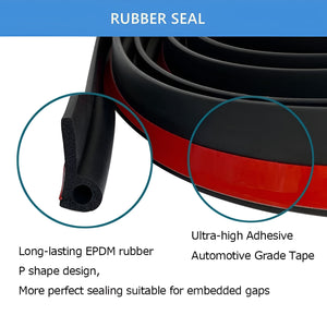 Pract Pack - 300cm Rubber P Shaped Black Weather Door Seal Strip – Black