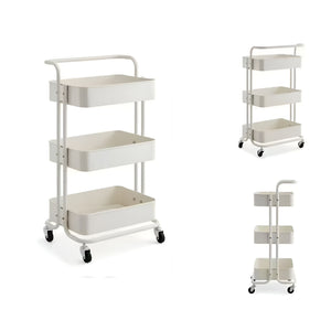 Pract Pack - 3 Tier Rolling Storage Cart with Breathable Shelves & Wheels - White