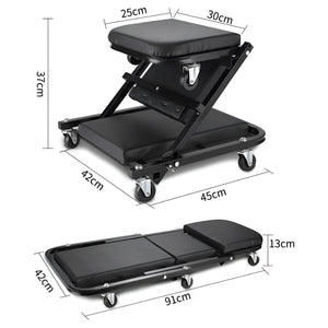 Herqona - 42cm Foldable Z Shape Metal Frame Mechanic Garage Creeper Stool - Black