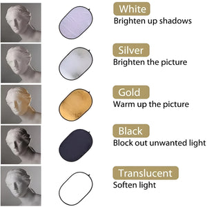 GajToys - 5 in 1 Portable Oval Photography Reflector for Studio for Indoor & Outdoor