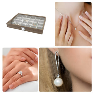 Volamor - 24 Slots Portable Wood Jewelry Rings & Earrings Box with Glass Lid - Brown