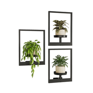 Herqona - 3Pcs Wall Mounted Metal Plant Stand for Indoor & Outdoor Wall Decor - Black