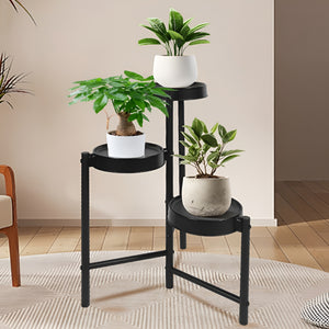 Herqona - 3 Tier Foldable Plant Stand Indoor & Outdoor with Removable Trays - Black