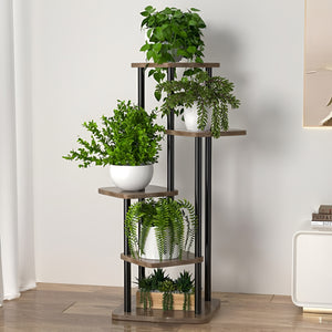 Herqona - 5 Tier Corner Plant Stand with Metal Frame & MDF Shelves - Brown
