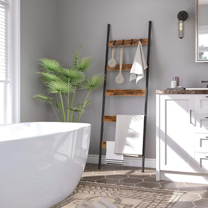 Pract Pack - 160x44 cm Iron Towel Ladder Rack with 4 Shelves & Hooks - Brown