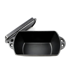 Pruchef - 27x12.5x11cm Pre Seasoned Cast Iron Bread Pot with Lid – Black