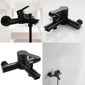 Herqona - Wall Mount Bathroom Faucet Set with Shower Head & Hose - Matte Black