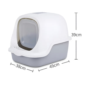 WigWagga - Low Odour Enclosed Cat Toilet Litter Box - 38cm x 49cm x 39cm - Grey