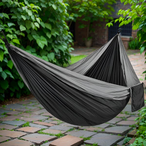 Herqona - 270x140 cm Portable 210T Nylon Camping Hammock with Buckles & Bag – Black