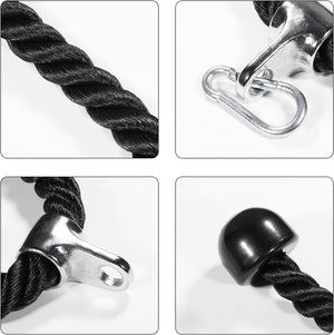Herqona - 70cm Heavy Duty Nylon Tricep Rope with Carbon Steel Attachment - Black