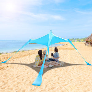 Herqona - Beach Tent Sun Shelter Tent For 4 Persons With Accessories150cm - Sky Blue