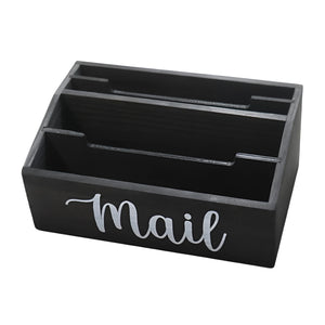 Nerdy Admin - 28 cm Wood Mail Holder Desktop Organizer with 4 Slots - Black