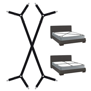 Pract Pack - 2 Pcs Fitted Bed Sheet Holder & Straps Clips Fasteners - Black