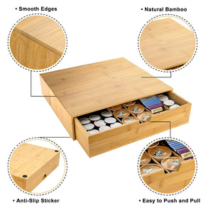 Pruchef - Wood Coffee Pod Drawer with 6 Compartments & Adjustable Partitions - Brown