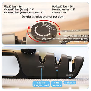 Pruchef - Adjustable Angle Guide & Non Slip Rubber Edge Grip Knife Sharpener - Black