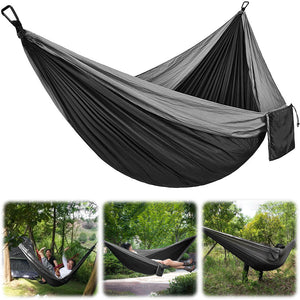 Herqona - 270x140 cm Portable 210T Nylon Camping Hammock with Buckles & Bag – Black