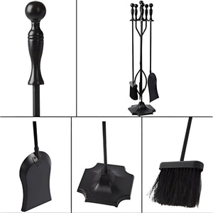 Herqona - 5 Pcs  Fireside Fireplace Tool Set with Base For Home  - Black