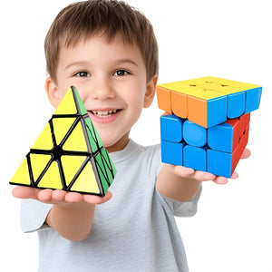 Toto Bubs - 2Pcs Speed Cube & Pyramid Brain Teasers Set For Kids Fun - Multicolor