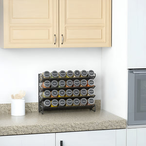 Pruchef - 4 Tier Iron Spice Rack Organizer with 28 Spice Containers – Black