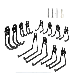 SuaTools - 12 Pcs Wall Mount Heavy Duty Steel Tool Hangers Garage Set – Black