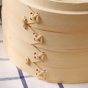 Pruchef - 1 Tier Chinese Bamboo Food Steamers for Dumpling Dim Sum - 25cm