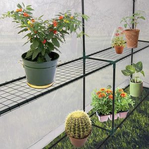 Herqona - 143cm Portable PVC Walk In Greenhouse with 8 Shelves & Rollup Door - White