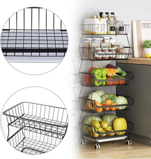 Pruchef - 4 Layer Carbon Steel Kitchen Organizer Rack for Fruit & Vegetable - Black