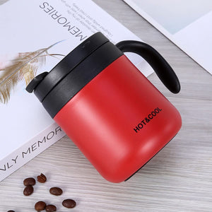Pruchef -  350ml Insulated Stainless Steel Thermal Travel Mug with Handle & Lid - Red