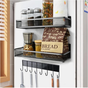 Pract Pack - 3Pcs Iron Magnetic Spice Rack & Organizer for Refrigerator - Black