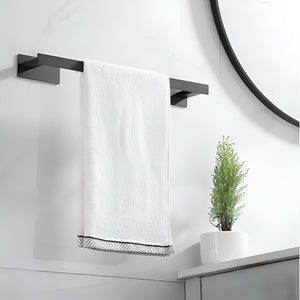 SuaTools - 40cm Stainless Steel Adhesive Wall Mounted Towel Rail Holder - Black