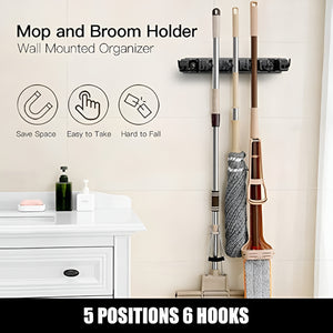 Pract Pack - 2Pcs Wall Mounted Broom Holder and Tool Organizer for Home – Black