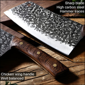Pruchef - Sharp Stainless Steel Chef's Cleaver Knife with Wooden Handle - Grey