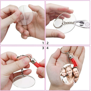 Volamor - 200 Pcs Round Acrylic Key Rings With Tassels Kit For DIY Keychains - Clear