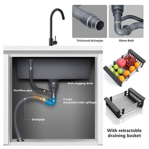 Pruchef - Stainless Steel Single Bowl Kitchen Sink with Basket & Hose – Black