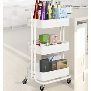 Pract Pack - 3 Tier Rolling Storage Cart with Breathable Shelves & Wheels - White