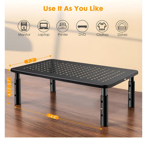 Nerdy Admin - 37×23.3 cm Adjustable Iron Monitor Riser with Mesh Ventilation - Black