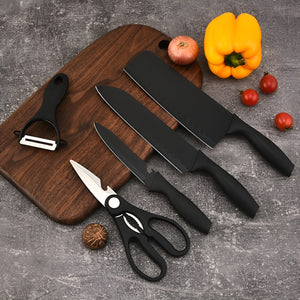 Pruchef - 5Pcs Professional Stainless Steel Knife Set with Peeler & Scissors - Black
