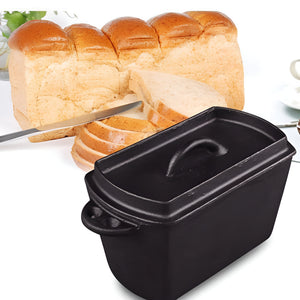 Pruchef - 27x12.5x11cm Pre Seasoned Cast Iron Bread Pot with Lid – Black