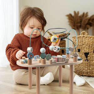 Toto Bubs - 39x22x37cm Wooden Sensory Activity Table with Bead Maze – Brown