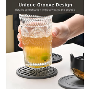 Pruchef  - 6 Pcs Silicone Coasters Set With Holder For Drink Cup Barware - Grey